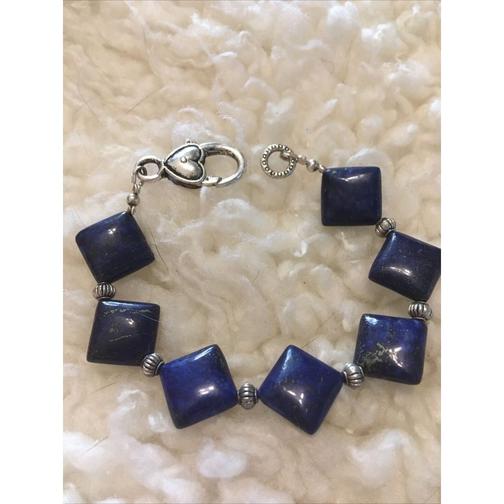 Silver-Tone Geometric Lapis Stone Bracelet Squares